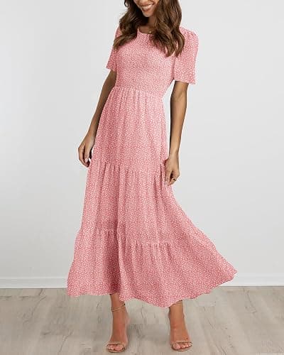 BTFBM Women Casual Short Sleeve Crew Neck Summer Dress Bohemian Floral Printed Flowy Maxi Dresses Tiered Cocktail Dress thumbnail 4