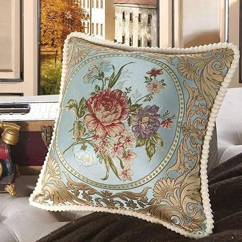 SZHELEJIAM Pillow Covers Set of 2, Jacquard Vintage Embroidered Pillow Cover, Soft Comfortable to the Touch Sofa Decorative Cushion Cover for Living Room, Bedroom, Balcony 18.8x18.8 Inch Blue thumbnail 5