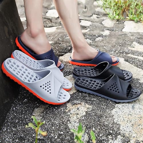 Loniuy Men's Quick-Dry Shower Slippers Non-Slip Drain Hole Shoes Lightweight Comfortable Slides for Home College Dorm Bathroom Beach Gym thumbnail 2