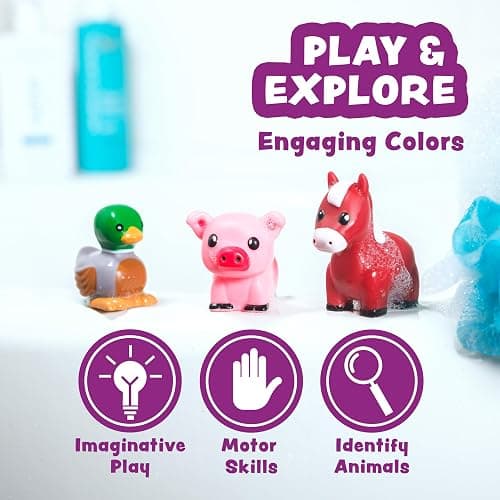 Tub Works® Barnyard™ Mold Free Bath Toys, 6 Pack | Sealed, No Hole Bath Toys Design Keeps Moisture Out | Soft, Squeezable & Float on Water | Farm Animals Baby & Toddler Bathtub Toys | Baby Pool Toys thumbnail 7