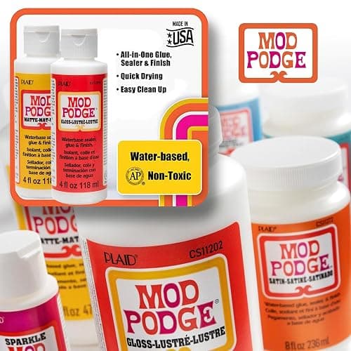 Mod Podge Decoupage Starter Kit, Gloss and Matte Medium with 3 Pixiss Foam Brushes, Waterproof for Puzzles, Wood and More thumbnail 9