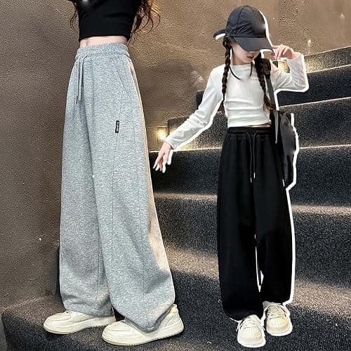 Girls Parachute Pants Baggy Wide Leg High Waisted Sweatpant with Pockets Fashion Workout Streetwear Open Bottom Joggers thumbnail 5