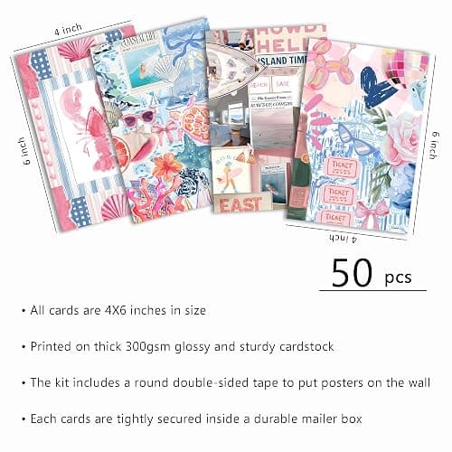 Coastal Granddaughter Room Decor, Pink and Blue Wall Collage Kits, 50 Pcs 4x6 Inch Beachy Aesthetic Wall Art Prints Posters, Coastal Cowgirl Room Dorm Wall Decor for Teen Girls thumbnail 2