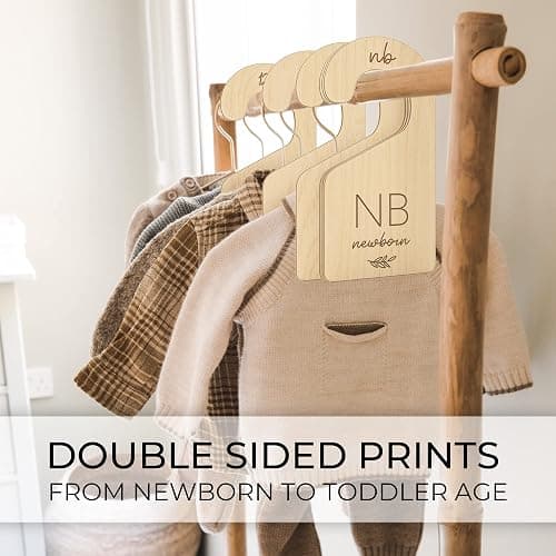 Beautiful Wooden Baby Closet Dividers Set of 7 - Double-Sided Organizer for Newborn to 24 Months Size Clothes - Adorable Nursery Decor Hanger Dividers Easily Organize Your Little Girls or Boys Room thumbnail 4