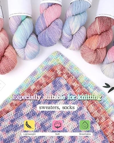 Katech Wool Yarn for Crocheting- 3 Pack 10.58oz/300g Cashmere Yarn- 52% Wool, 10% Cashmere, 38% Polyester, DK Weight Yarns #3-885 Yards Hand Dyed Yarns for Knitting Socks Sweater Shawl-Purple Pink thumbnail 4