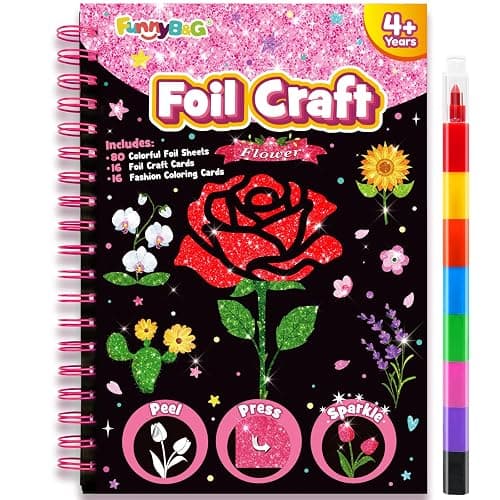FUNNYB&G Foil Art Craft for Kids - Crafts Gift Party Favors Stocking Stuffers for Kids Art Supplies Creative Birthday Gift Travel Toys for Girls Boys 4 5 6 7 8 9 Years Old(Flowers) - Image 1