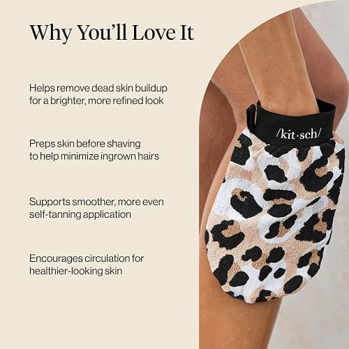 Kitsch Exfoliating Glove – Korean Exfoliating Mitt & Deep Exfoliating Body Scrubber for Shower, Bath | Body Exfoliator, Dead Skin Remover | Skin Care for Smooth, Renewed Skin - 1pc, Leopard thumbnail 6