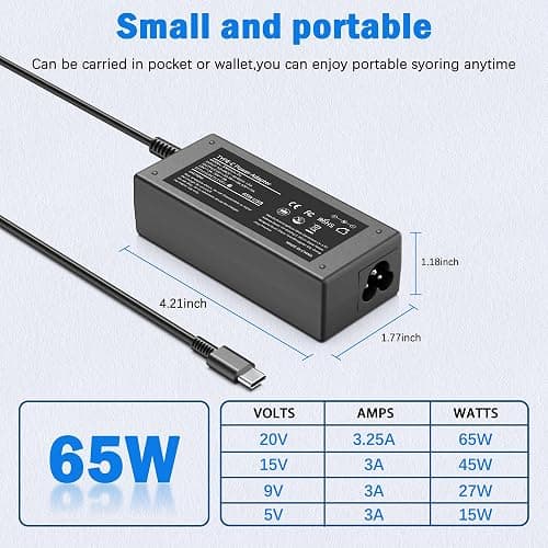 VJYUIJAY Universal 65W USB C Laptop Charger Compatible with HP chromebook Lenovo Dell Acer Asus Samsung Google Computer Type C Power AC Adapter thumbnail 3