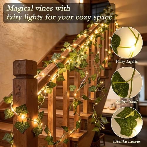 Soagrc Vine Curtain Lights, 200 LED Ivy Vines with Fairy Lights for Bedroom | 6.6ft x 6.6ft, Artificial Ivy Leaves, USB Powered, Remote, 8 Modes, Timer & Memory, for Wall Wedding Dorm Party Indoor Decor thumbnail 2