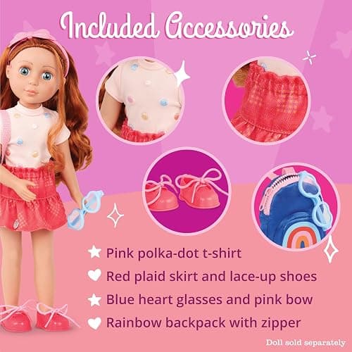 Glitter Girls – 14-Inch Doll Clothes – 7 Pieces School Outfit – Colorful Skirt & Accessories – Rainbow Backpack & Glasses – 3+ Years– A+ Fashion thumbnail 3