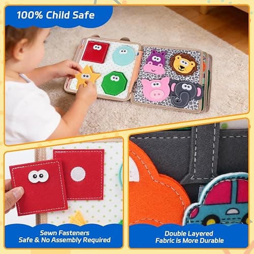 kabiuby Giraffe Busy Book for Toddlers 1-3, Montessori Toys Toddler Busy Board for 1 Year Old, Felt Quiet Book Sensory Learning Activity Books, Airplane Car Travel Toys, Gifts for Boys Girls 1+ thumbnail 6