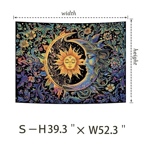 Sun and Moon Tapestry Psychedelic Mystic Floral Tapestry Hippie Boho Flower Plants Wall Tapestries Vintage Aesthetic Tapestries Wall Hanging for Bedroom thumbnail 6