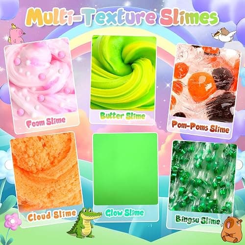 Joytry Capybara Slime Kit, 20oz Total, Slime Sensory Stress Relief Kit Includes 6 Different Texture Slimes, Glow in The Dark Slime with Cute Add-ins, ASMR, Perfect Slime Kit for Girls Ages 8-12 thumbnail 4