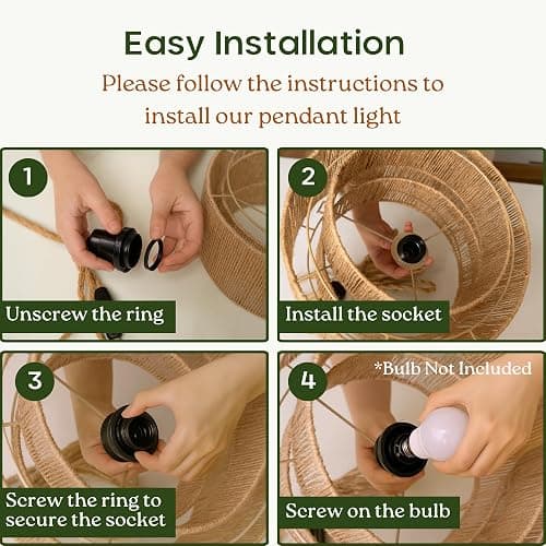 Chi An Home 11.8" Boho Jute Plug in Pendant Light, Handwoven Natural Hanging Lamp Plug in with Dimmable Light Switch, Wicker Hanging Light Fixture for Bedroom Living Room Kitchen (No Bulb Included) thumbnail 8