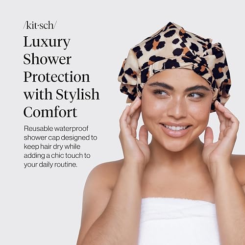 Kitsch Luxury Shower Caps for Women Reusable Waterproof - Large Shower Cap for Women, Non-slip, Quick-dry Hair Cap for Long and Short Hair, Comfortable and Stylish Design - Leopard thumbnail 2