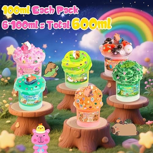 Joytry Capybara Slime Kit, 20oz Total, Slime Sensory Stress Relief Kit Includes 6 Different Texture Slimes, Glow in The Dark Slime with Cute Add-ins, ASMR, Perfect Slime Kit for Girls Ages 8-12 thumbnail 8