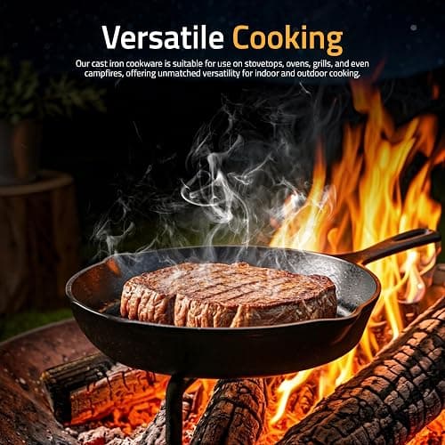 Utopia Kitchen Cast iron Skillets 3 Piece Set, Chefs Pan, Pre Seasoned Cast iron Skillets, 6, 8 & 10 Inches, Easy Use in the Oven, Stove, Grill, or Campfire, Black thumbnail 6