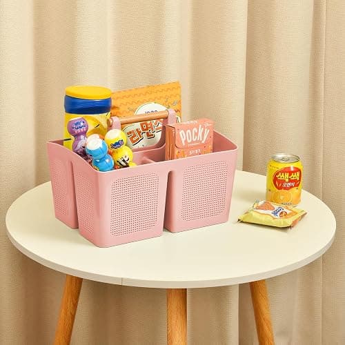 ALINK Portable Shower Caddy Basket with Compartments, Plastic Divided Cleaning Caddy Organizer Storage Tote with Handle for Bathroom, College, Dorm Room Essentials, Pink thumbnail 5