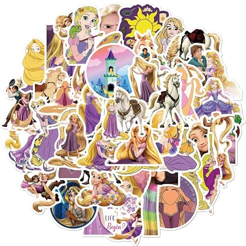 50Pcs Mixed Cartoon Tangled Stickers Gifts for Kids Girl Laptop, Cute Waterproof Vinyl Cartoon Rapunzel Decal for Teen Water Bottle Bike Guitar Phone Skateboard Luggage (Tangled) thumbnail 6
