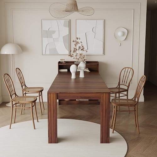 Pvillez Walnut Extendable Dining Room Table, 98.43" Expandable Dining Table with Storage Shelf, Rectangle Farmhouse Kitchen Table Extendable Wood Console Table Convertible Long Dining Table for 6 8 10 - Type1-walnut thumbnail 3