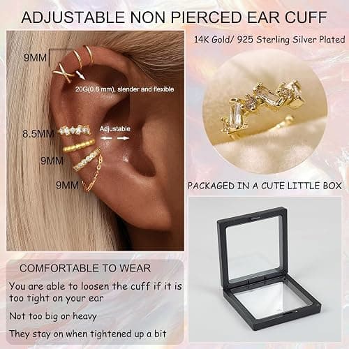 Ear Cuff Earrings for Women Non Piercing 14K Gold/Sterling Silver Plated Hoop Cuffs Non Pierced Fake Earring Dainty Faux Earrings Hypoallergenic Cartilage Ear Clips Jewelry thumbnail 6