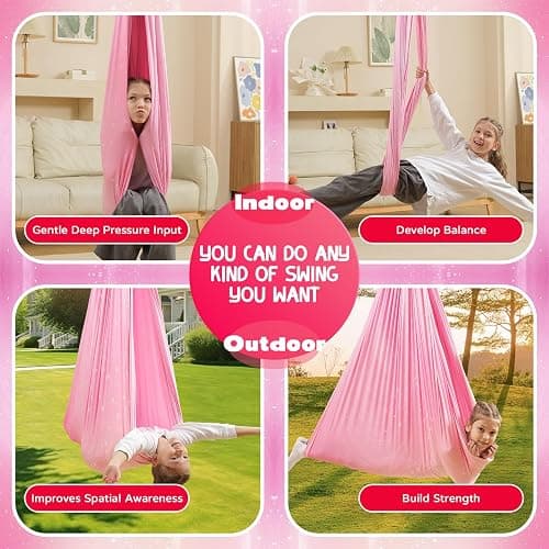 WUBOTIYU Sensory Swing for Kids Indoor & Outdoor Double Layer Therapy Cuddle Hammock Chair with 360° Swivel Hanger Kit Adjustable Child and Adult Aspergers Autism ADHD (Pink) (WUBOTIYU010) thumbnail 8