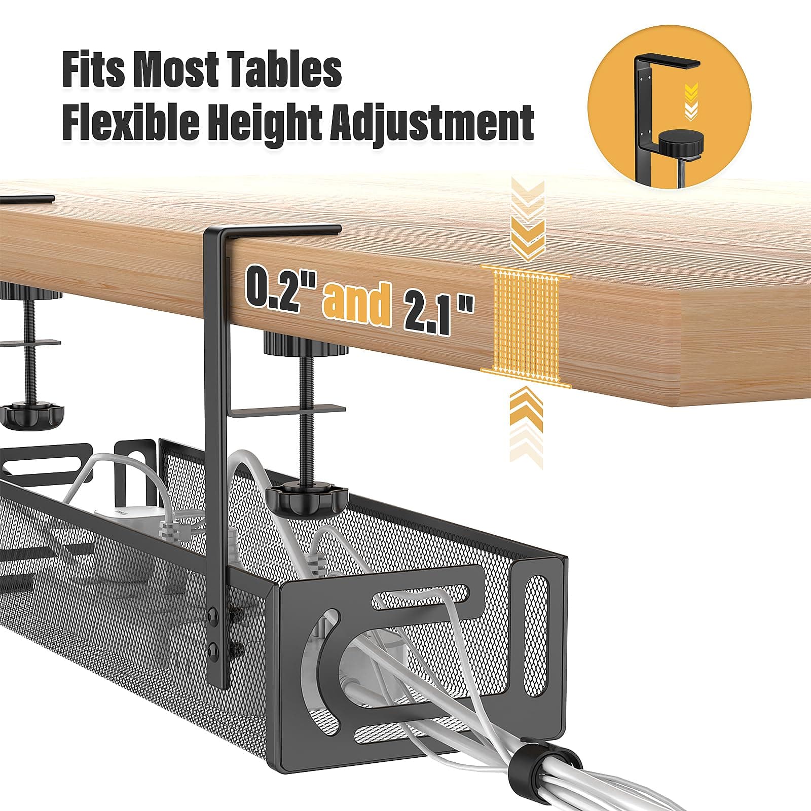 Under Desk Cable Management Tray No Drill, Metal Mesh Cable Tray with Clamp for Desk Wire Management, Desk Cable Management Box and Cord Organizer for Office, Home thumbnail 4
