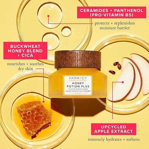 Farmacy Hydrating Face Mask - Honey Potion Plus Nourishing Skincare Facial Mask with Niacinamide, Ceramides + Pro-Vitamin B5 to Protect + Replenish Moisture Barrier (50g) thumbnail 4