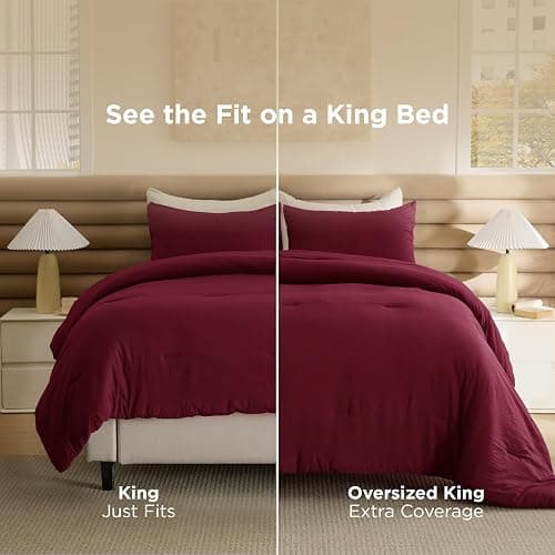 Bedsure King Size Comforter Set, Dark Red Soft Prewashed Bedding for All Seasons, 3 Pieces GentleSoft™ Warm Down Alternative Bed Set, 1 Lightweight Comforter (104"x90") and 2 Pillowcases (20"x36") thumbnail 2
