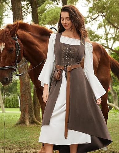 Scarlet Darkness Renaissance Dress Women Pirate Halloween Witchy Cosplay Overdress with Pockets thumbnail 8