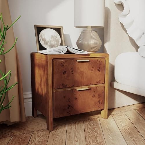 COZAYH Farmhouse Nightstand with 2 Drawer, Distressed Wood Rustic Accent Bedside Table, Burl Finish Side Table for Bedroom, Entryway, Fully Assembled, Brown thumbnail 5