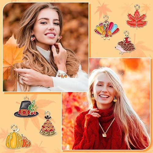 MARFOREVER 40Pcs/20 Pairs Fall Charms, Thanksgiving Charm for Jewelry Making, Autumn Pumpkin Maple Leaf Turkey Enamel Pendants for Bracelet Necklace Earrings Making Accessories thumbnail 7