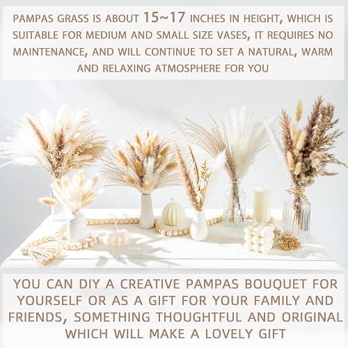 70PCS Natural Dried Pampas Grass Boho Home Decor Bouquet Phragmites Dried Flowers Bouquet for Wedding Floral Arrangements Home Decorations (70PCS) thumbnail 5