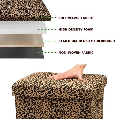 ALASDO Storage Ottoman Footrest Stool Small Ottoman with Storage Foldable Ottomans Foot Rest Footstool Bench for Living Room 17x13x13inches Leopard Print thumbnail 7