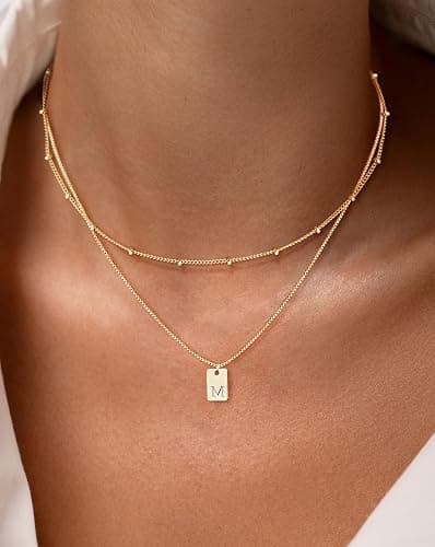 Rotnso Initial Necklace for Women, 14K Real Gold Plated Layered Letter Pendant Necklace Set Dainty Capital Monogram Choker Trendy Personalized Tiny Alhpabets A-Z Tag Charm Name Necklace Jewelry Gift thumbnail 4