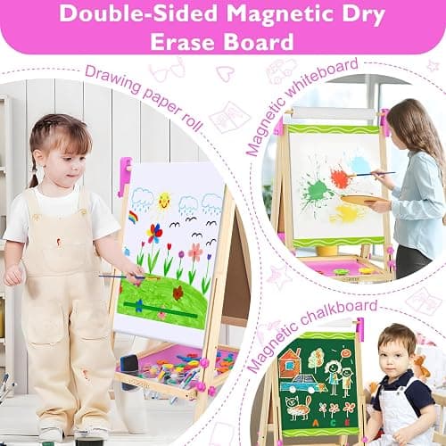 Doselie Easel for Kids,Adjustable Wooden Kids Art Easel with Paper Roll,Double-Sided Magnetic Toddler Easels,Dry Erase Whiteboard and Chalk Board,Toys for 3 4 5 6 7 8 9 10 Year Old Girl Boy Gift thumbnail 3