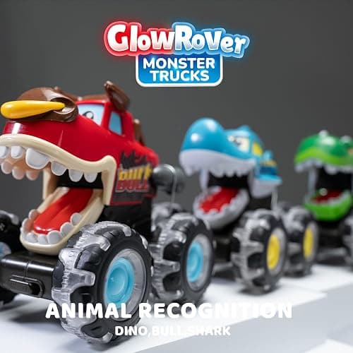 JOYIN 3 Pack Monster Truck Toy - Motion Activated Light Up Cars for Toddlers - Monster Glow Rover LED Wheels - Baby Boy Toys - Press and Go Trucks for Kids Boy Birthday Gifts Easter Basket Stuffers thumbnail 7
