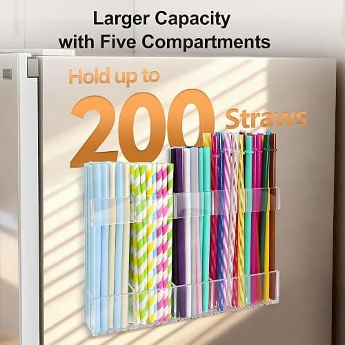 Rycid 9.5” Large Acrylic Straw Holder for Cabinet Door, Reusable Adjustable Two-Part Straws Organizer with Ultra Sticky Adhesive Strips, 2026 Straw Storage for Kitchen Cupboard thumbnail 3