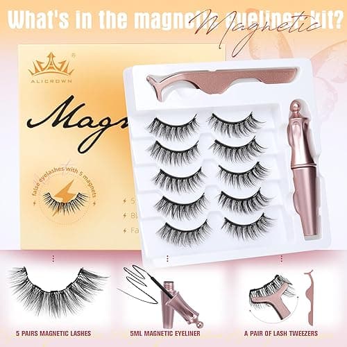 Magnetic Eyelashes with Eyeliner Natural Look Magnetic Lashes with Applicator No Glue Needed Cat Eye Lash Wispy Magnet Lash 5 Pairs with Magnet Eyeliner - A- Magnetic Lashes with Eyeliner thumbnail 2