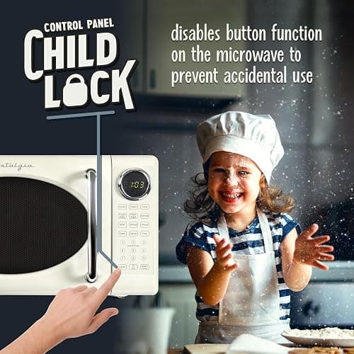 Nostalgia Retro 700W Microwave Oven 0.7 Cu Ft Capacity – Child Safety Lock, 8 Auto-Cook Settings – Countertop Kitchen Appliance – Ivory thumbnail 5