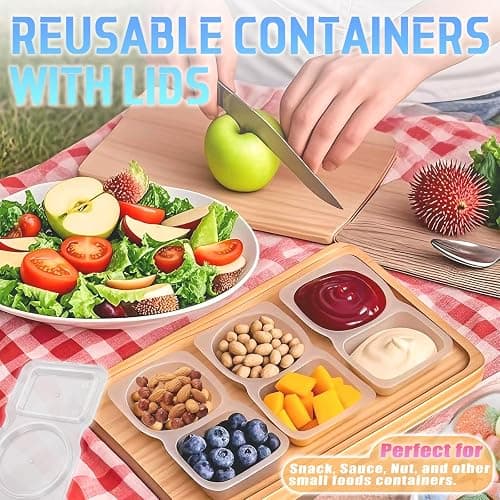 Aizzke 12Pcs Double Compartment Snack Containers with Lids, Reusable Small Sauce Dipping Containers, Grab and Go Snack Box for Kids & Adults thumbnail 4