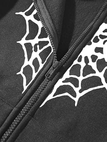 POHADON Oversized Y2K Zip Up Hoodie for Women Men Gothic Spider Web Heart Graphic Sweatshirt Punk Harajuku Alt Emo Streetwear thumbnail 5