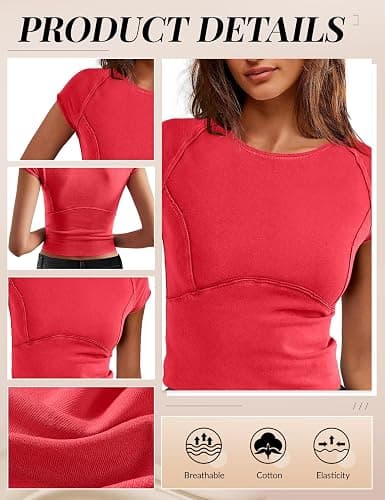 Aimiray Crop Tops for Women Short Sleeve Basic Baby Tee Y2K Top 2 Pack Fitted Cotton Summer Slimming Workout T Shirts Trendy thumbnail 4