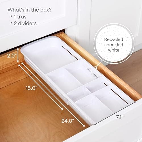 YouCopia DrawerFit Sliding Drawer Tray with Adjustable Dividers, Expandable Kitchen Storage Organizer, Speckled White thumbnail 3