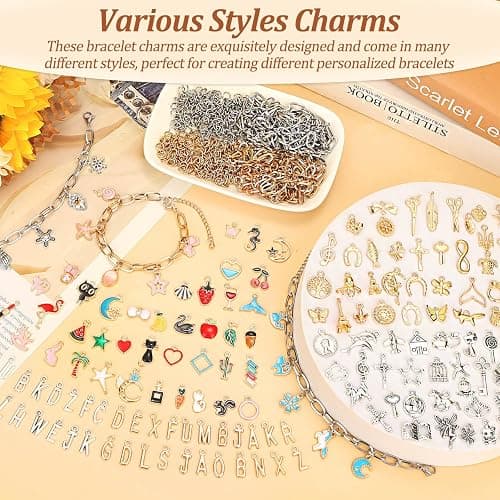 Mckanti 674 Pieces Charm Bracelet Making Kit, Including Paperclip Chain Bracelets, Charms, Jump Rings for DIY Bracelet Making(Gold & Silver) thumbnail 4