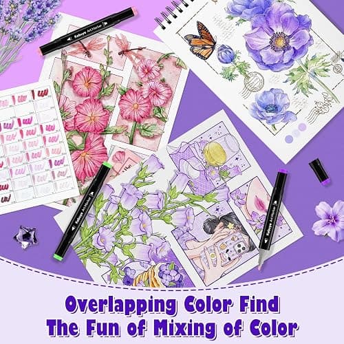 48 Colors Alcohol Markers Set, Dual Tips Blender Art Markers for Drawing Sketching Coloring Artist Pens and Underlining, Professional Permanent Sketch Markers for Kids Adult Coloring thumbnail 8