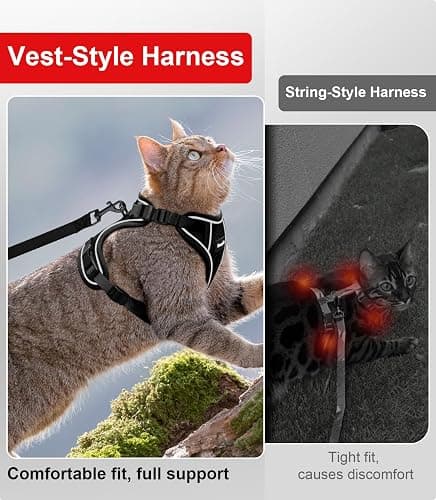 Cat Harness and Leash for Walking Escape Proof Soft Adjustable Cat Leash Breathable Comfortable Vest Easy to Wear Kitten Harness for Outdoor Travel Black XS thumbnail 7