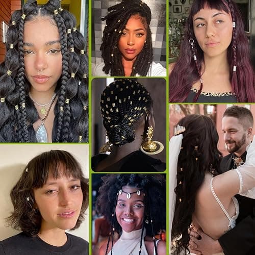 SVNMU 280 Pcs Gold Hair Jewelry for Braids Dreadlock Locs Metal Hair Clips Accessories for Women,Adjustable Hair Cuff Coils Rings Charms Braiding Decoration thumbnail 6