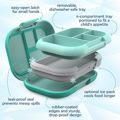 Bentgo Chill Kids Leak-Proof Lunch Box - 4-Compartment Bento Box with Built-In Ice Pack, 3.3 Cup Capacity, PFAS & BPA-Free, Microwave & Dishwasher Safe, Ideal Size for Ages 3 to 7 (Aqua) thumbnail 6