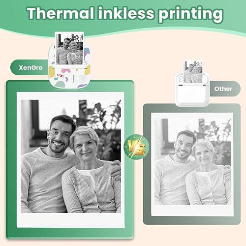 XenGro Mini Sticker Printer AHM2, Mini Thermal Printer with 3 Rolls Paper, Portable Bluetooth Inkless Printpods, Pocket Label Maker Suitable for Creative Kids DIY, Diaries, Photos, Study Notes -White thumbnail 9
